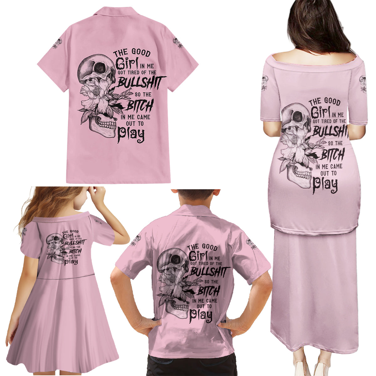 The Good Girl In Me Got Tired Skull Family Matching Puletasi Dress and Hawaiian Shirt - Wonder Print Shop