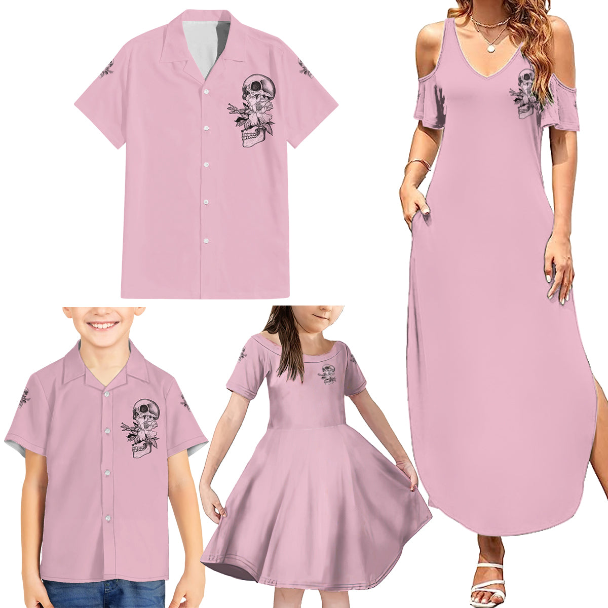 The Good Girl In Me Got Tired Skull Family Matching Summer Maxi Dress and Hawaiian Shirt - Wonder Print Shop