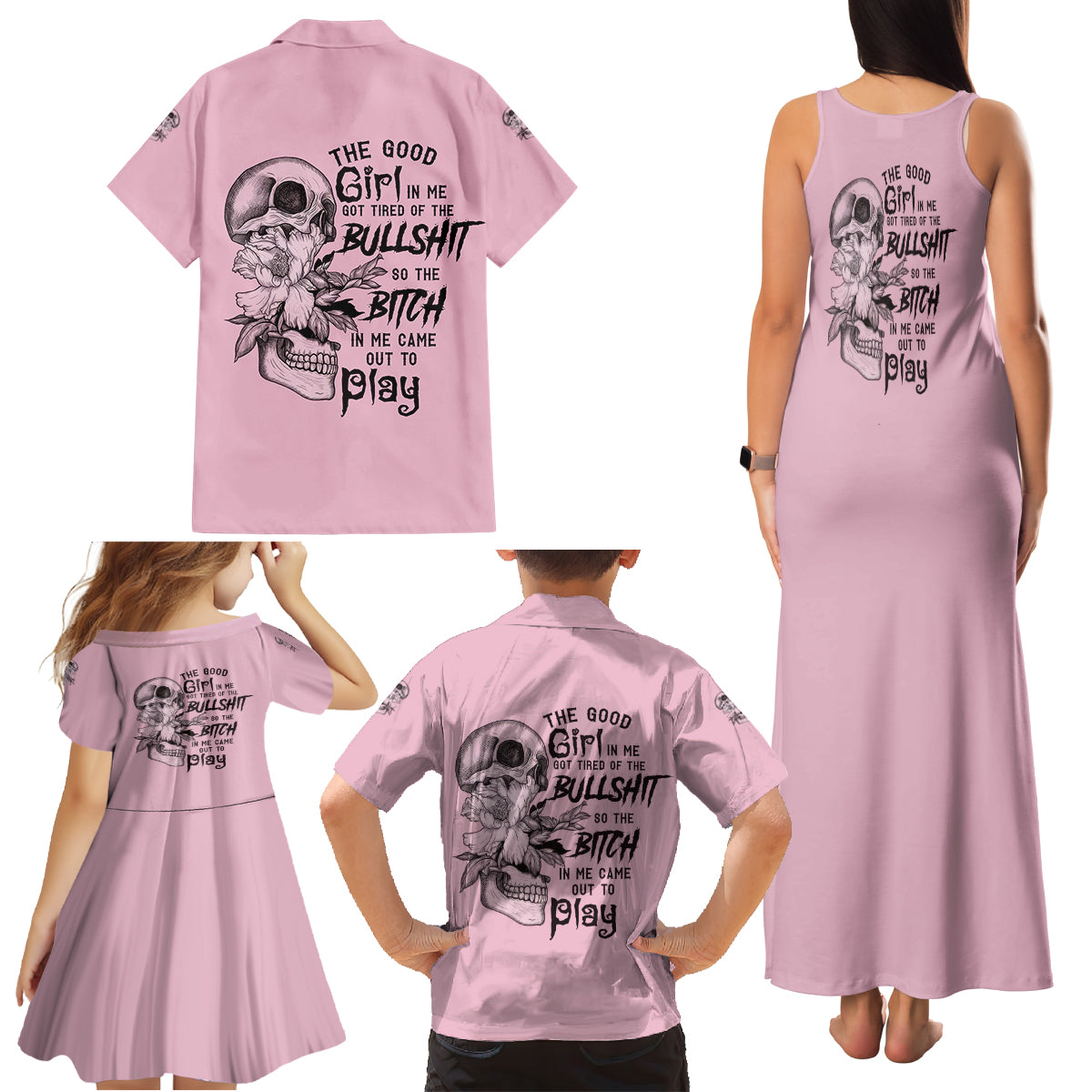 The Good Girl In Me Got Tired Skull Family Matching Tank Maxi Dress and Hawaiian Shirt - Wonder Print Shop