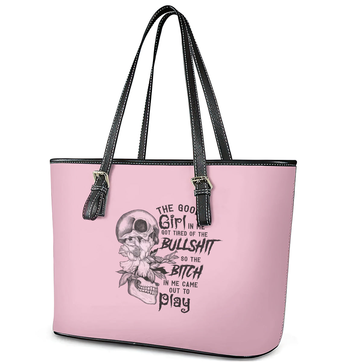 The Good Girl In Me Got Tired Skull Leather Tote Bag - Wonder Print Shop