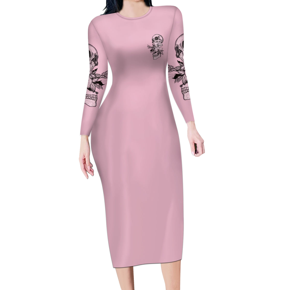 The Good Girl In Me Got Tired Skull Long Sleeve Bodycon Dress - Wonder Print Shop
