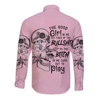 The Good Girl In Me Got Tired Skull Long Sleeve Button Shirt - Wonder Print Shop