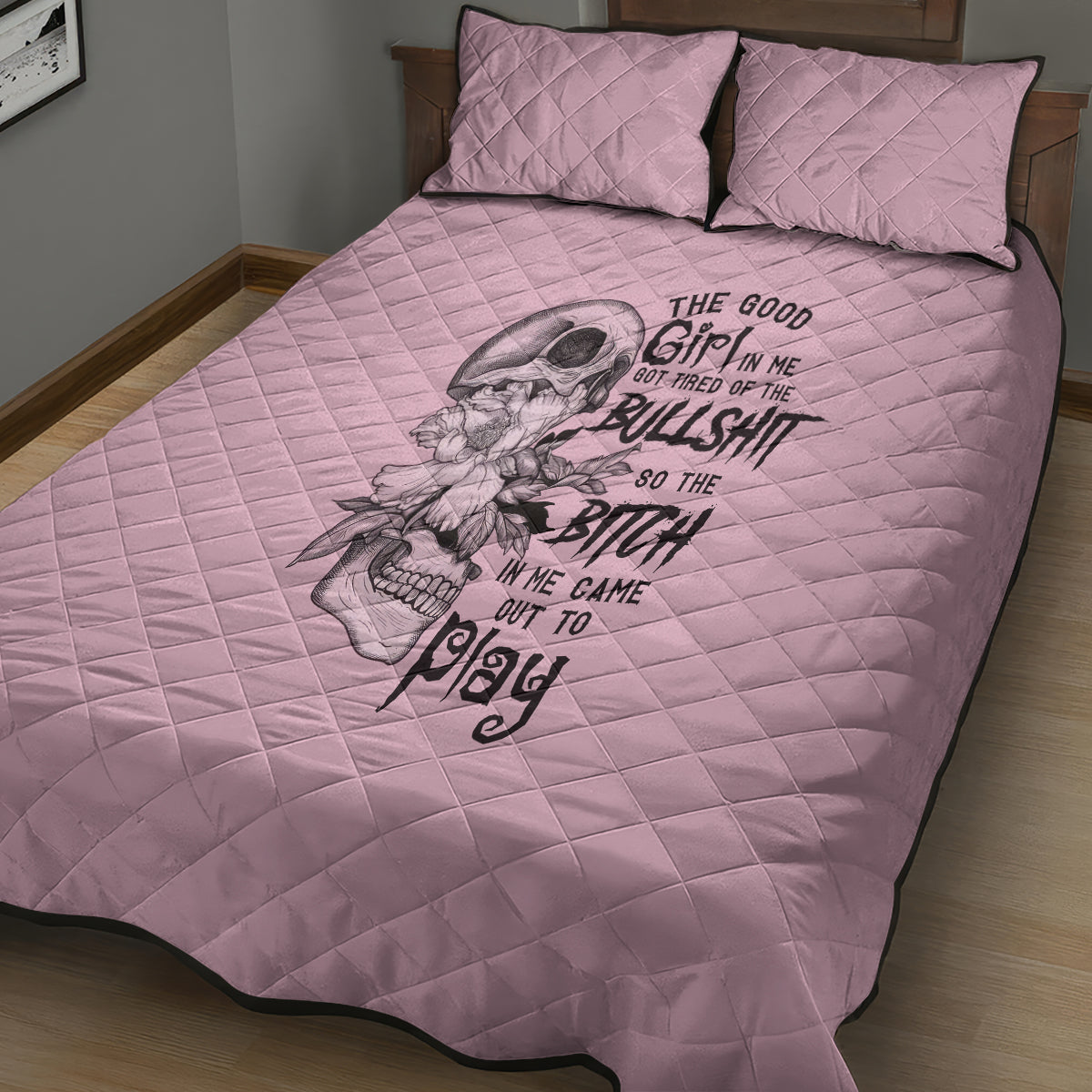 The Good Girl In Me Got Tired Skull Quilt Bed Set - Wonder Print Shop