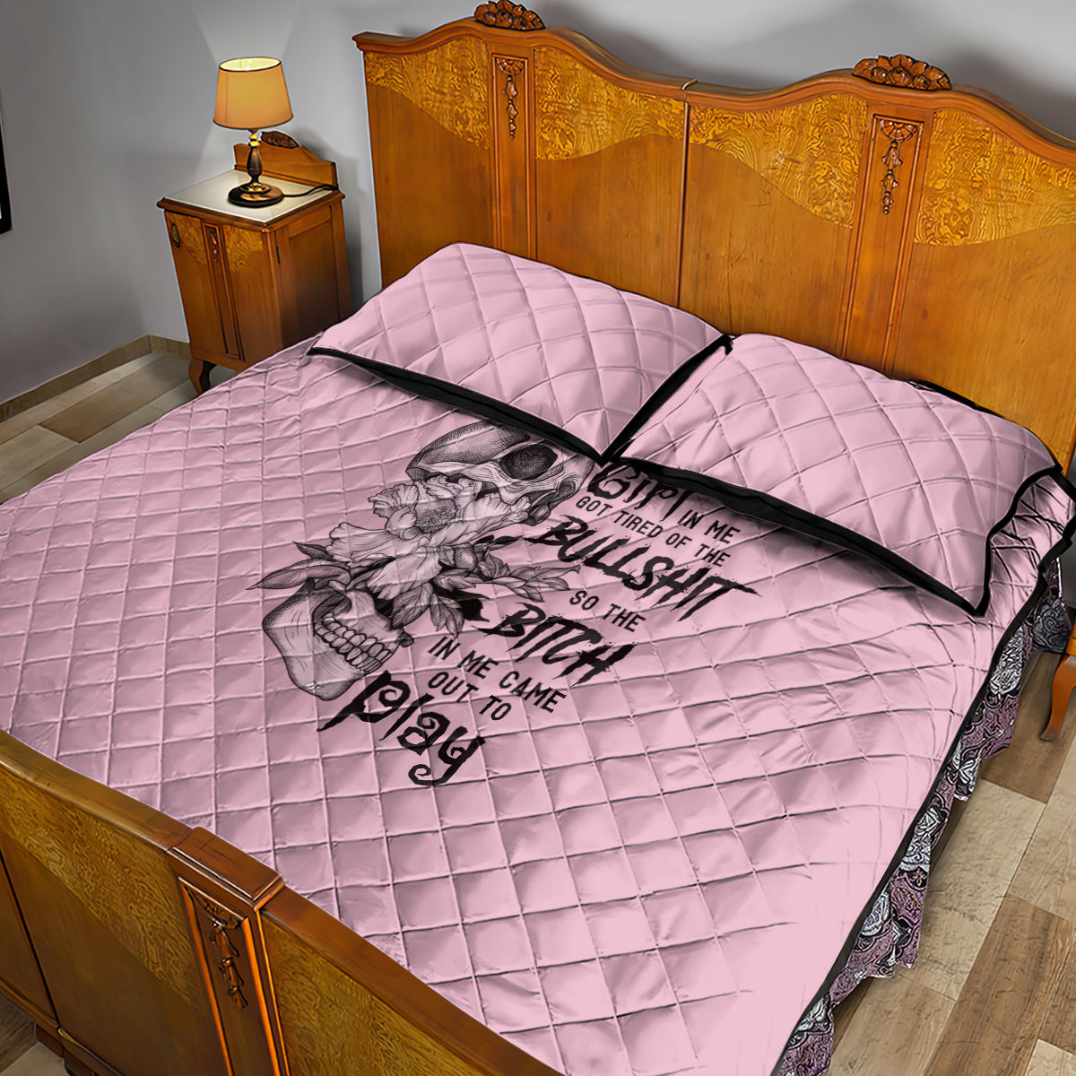 The Good Girl In Me Got Tired Skull Quilt Bed Set - Wonder Print Shop