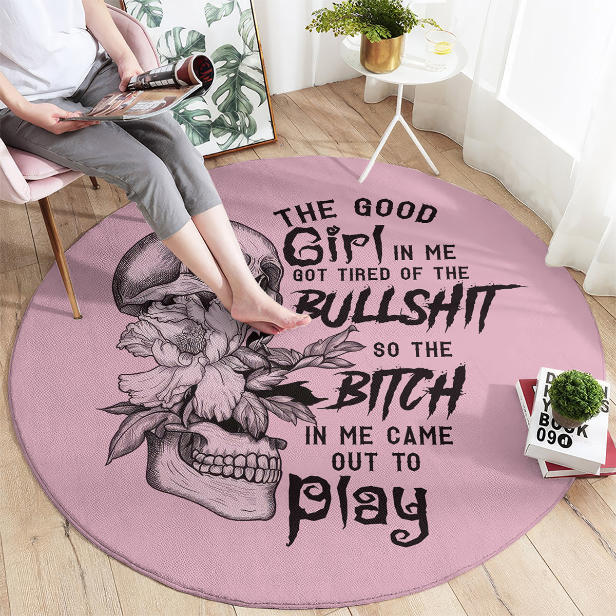the-good-girl-in-me-got-tired-skull-round-carpet