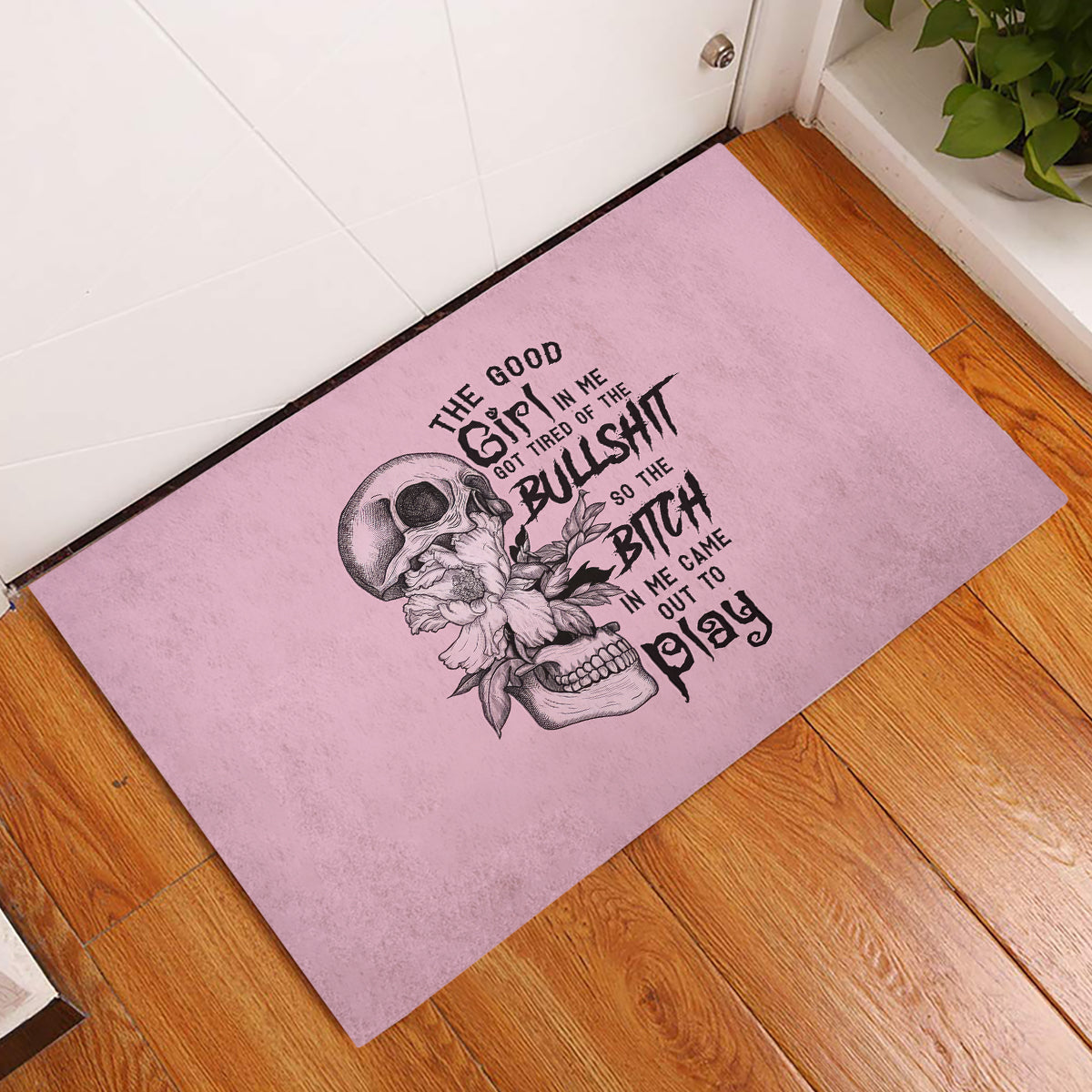 The Good Girl In Me Got Tired Skull Rubber Doormat - Wonder Print Shop