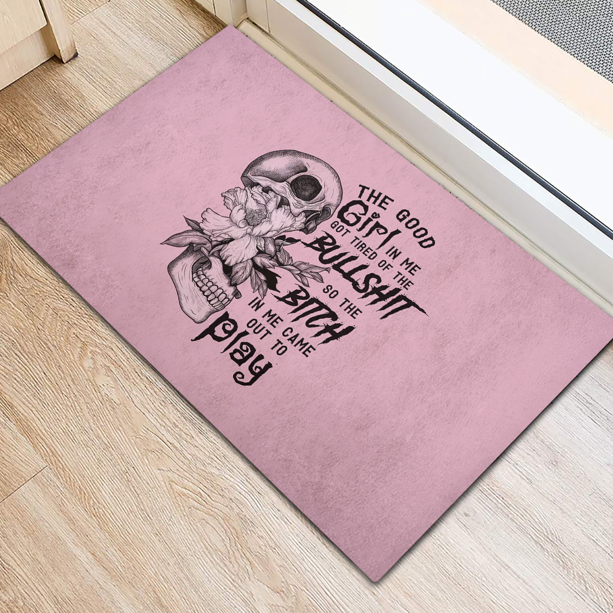 The Good Girl In Me Got Tired Skull Rubber Doormat - Wonder Print Shop