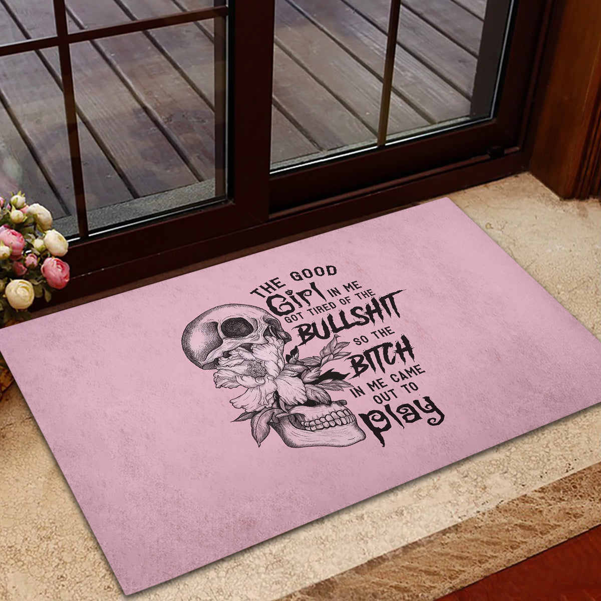 The Good Girl In Me Got Tired Skull Rubber Doormat - Wonder Print Shop