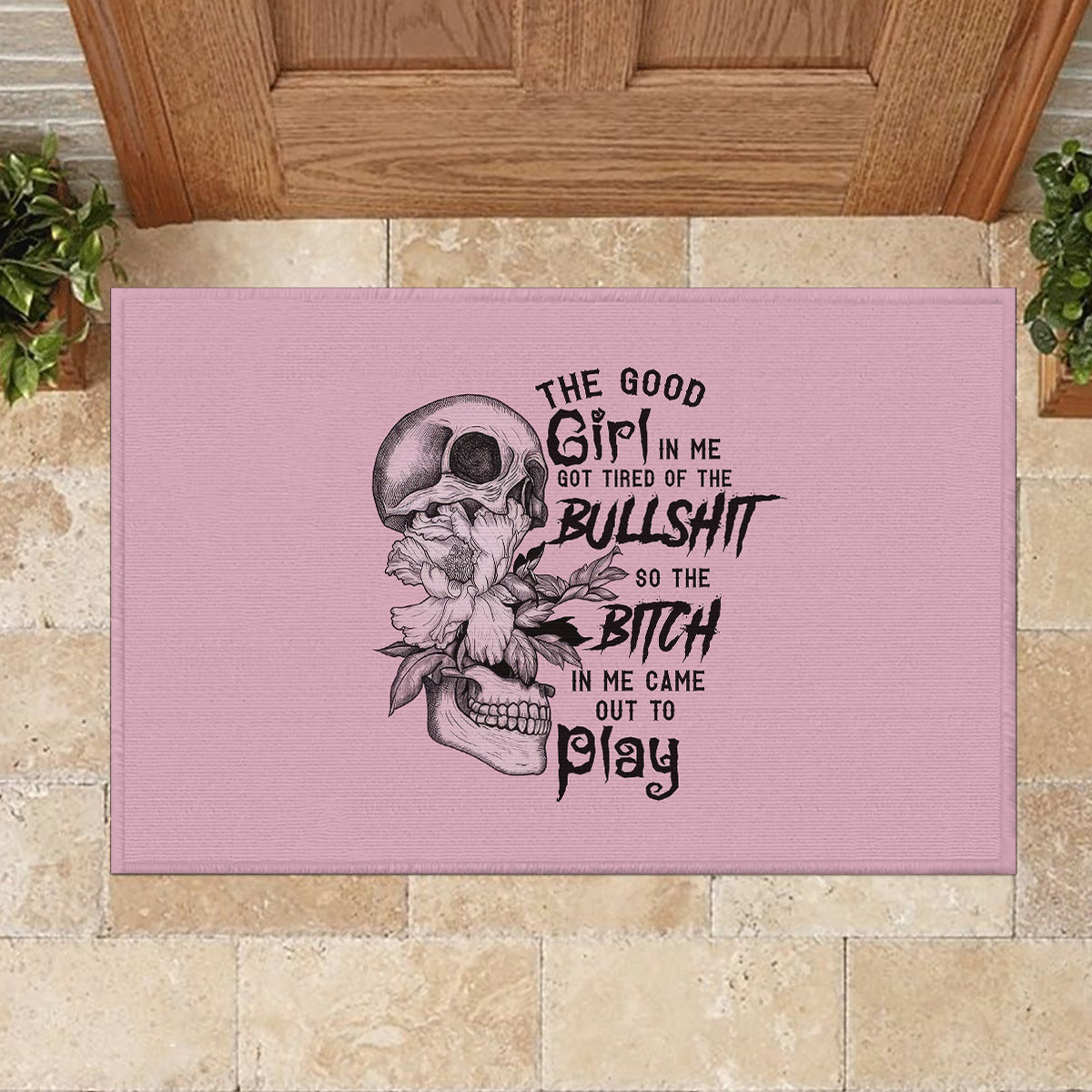 The Good Girl In Me Got Tired Skull Rubber Doormat - Wonder Print Shop
