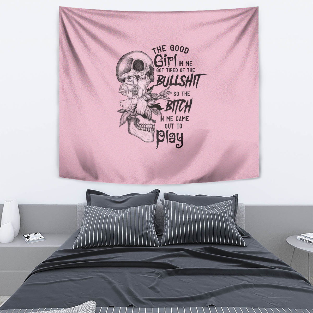 The Good Girl In Me Got Tired Skull Tapestry - Wonder Print Shop