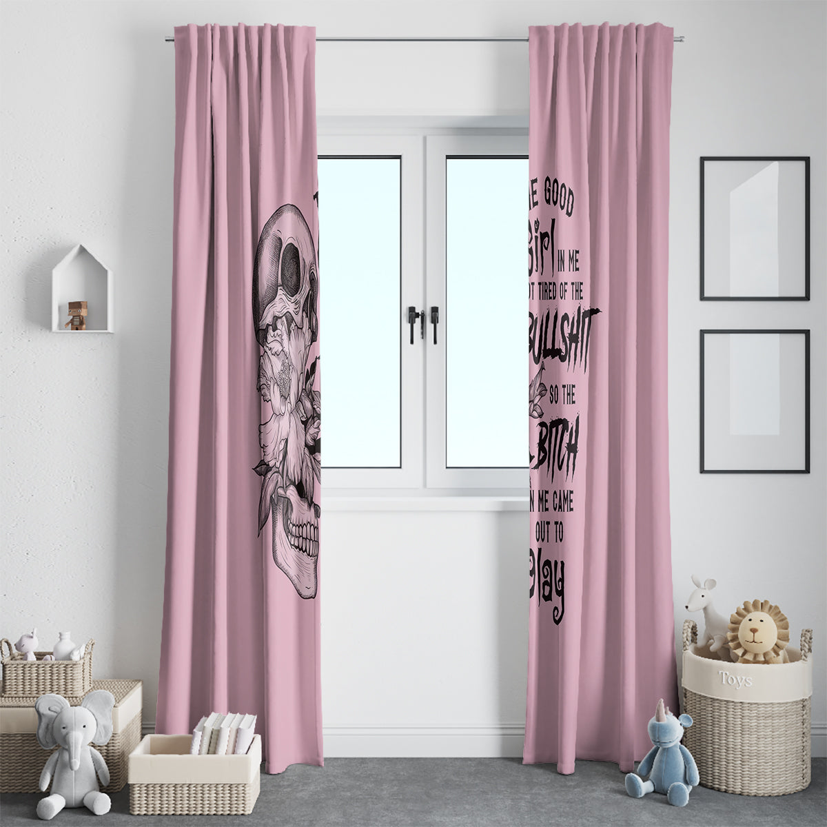 The Good Girl In Me Got Tired Skull Window Curtain - Wonder Print Shop