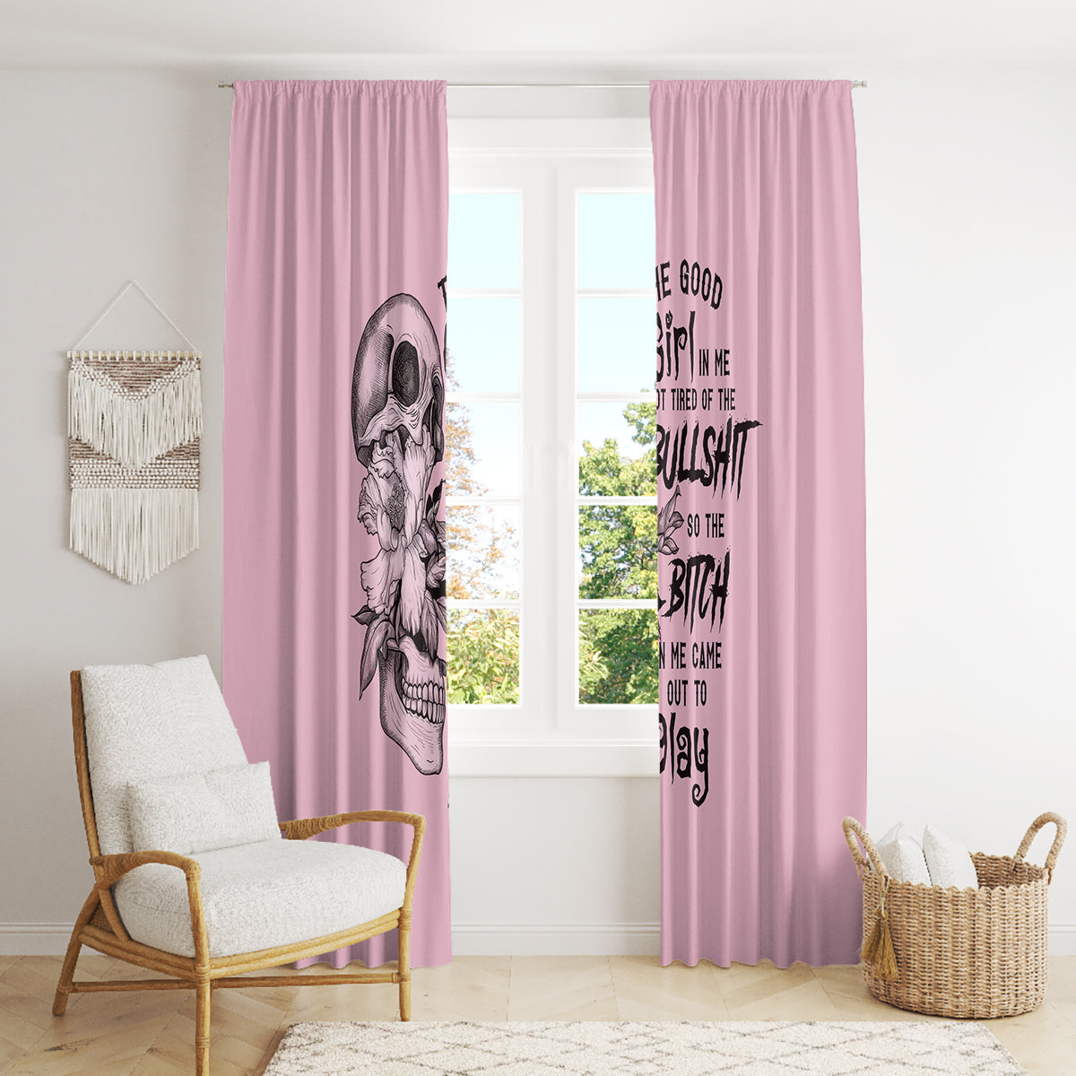 The Good Girl In Me Got Tired Skull Window Curtain - Wonder Print Shop