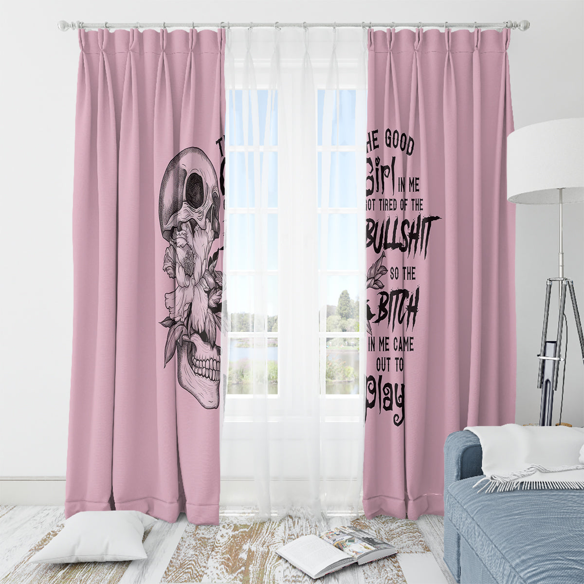 The Good Girl In Me Got Tired Skull Window Curtain - Wonder Print Shop