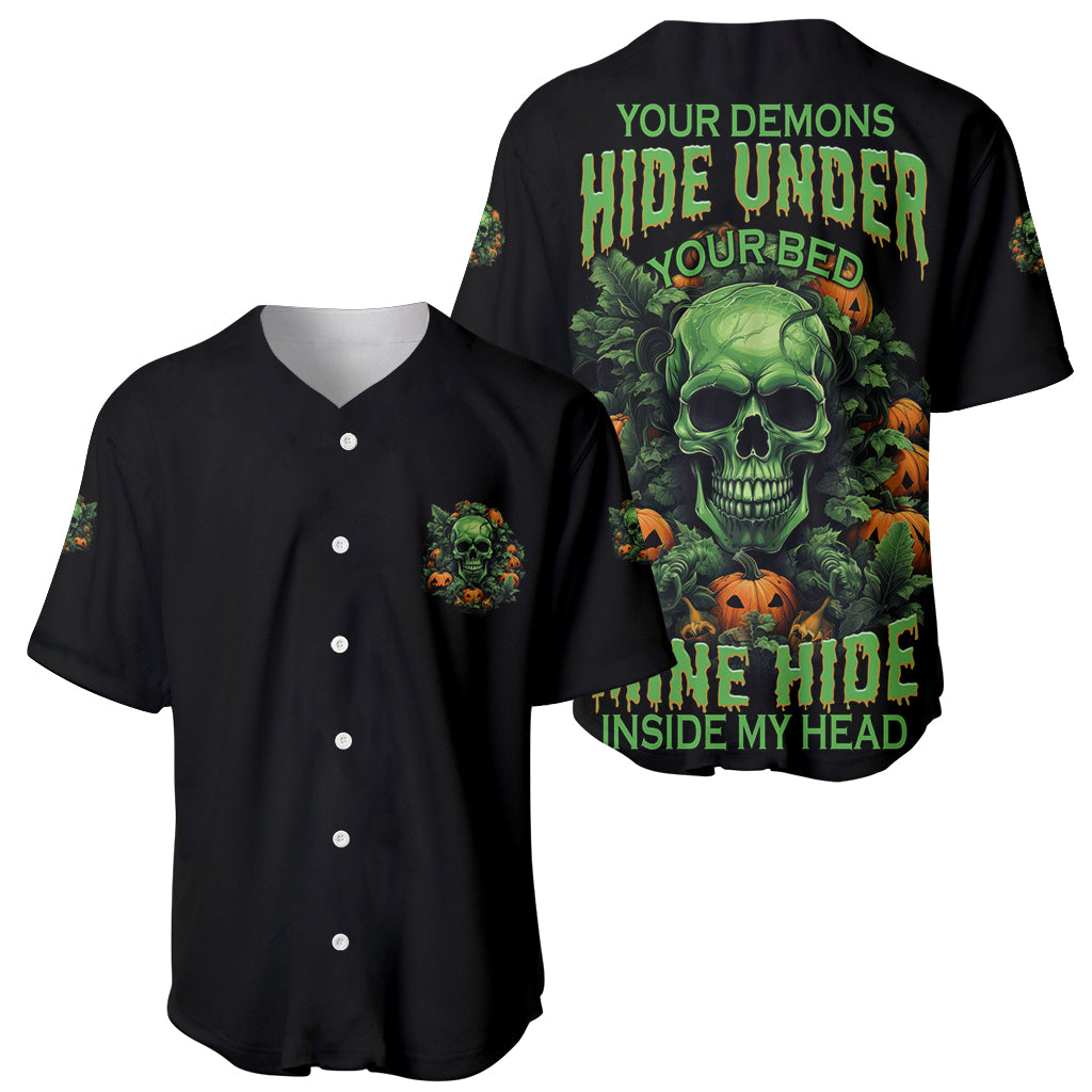 Your Demons Hide Under Your Bed Skull Halloween Baseball Jersey - Wonder Print Shop