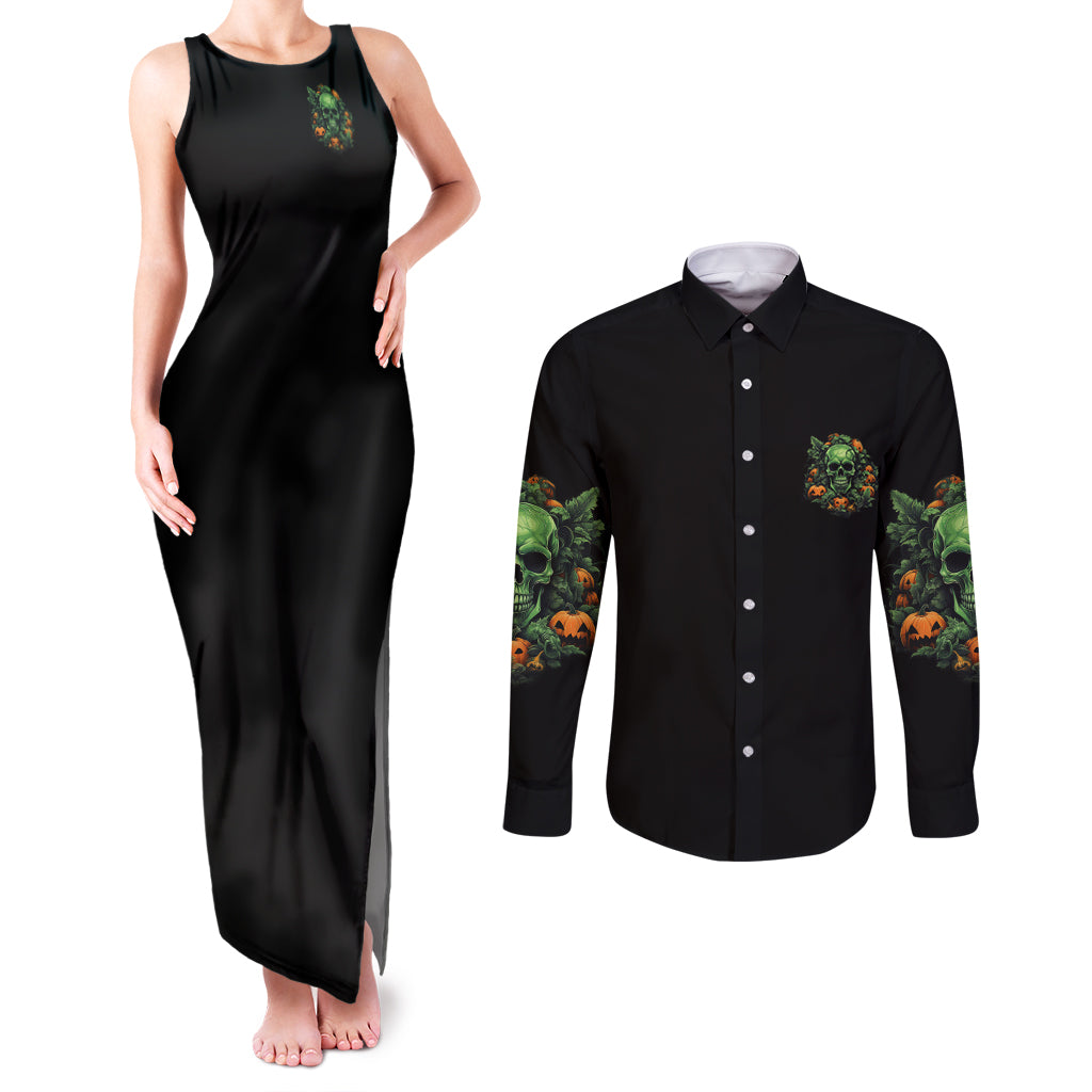 Your Demons Hide Under Your Bed Skull Halloween Couples Matching Tank Maxi Dress and Long Sleeve Button Shirt - Wonder Print Shop