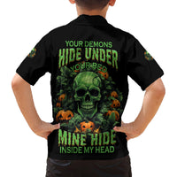 Your Demons Hide Under Your Bed Skull Halloween Family Matching Long Sleeve Bodycon Dress and Hawaiian Shirt - Wonder Print Shop