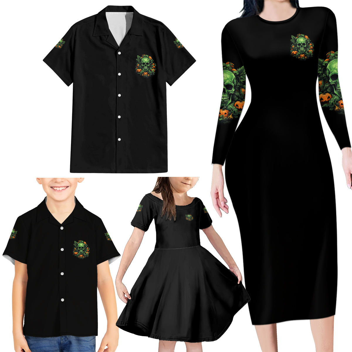 Your Demons Hide Under Your Bed Skull Halloween Family Matching Long Sleeve Bodycon Dress and Hawaiian Shirt - Wonder Print Shop
