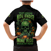 Your Demons Hide Under Your Bed Skull Halloween Family Matching Mermaid Dress and Hawaiian Shirt - Wonder Print Shop