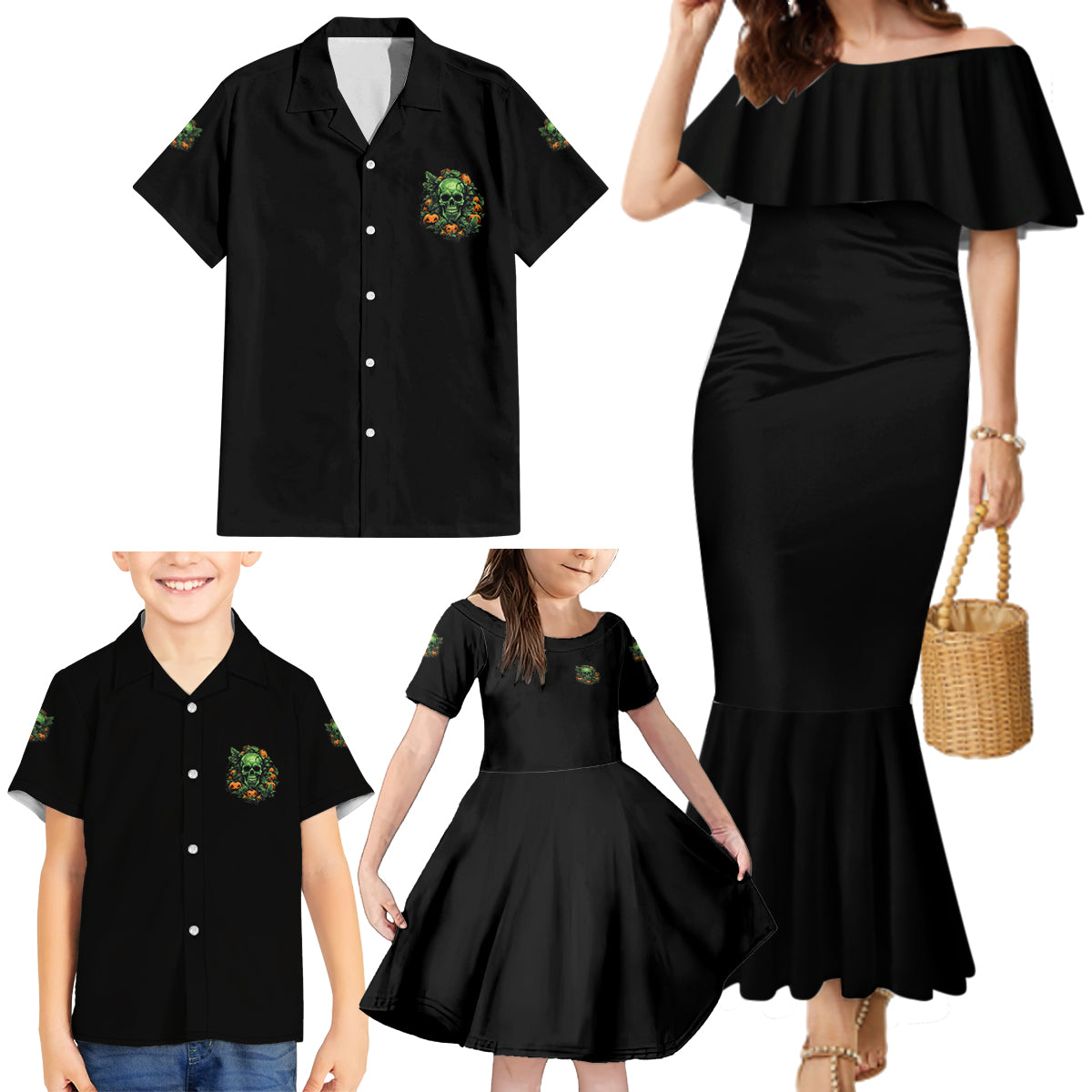 Your Demons Hide Under Your Bed Skull Halloween Family Matching Mermaid Dress and Hawaiian Shirt - Wonder Print Shop