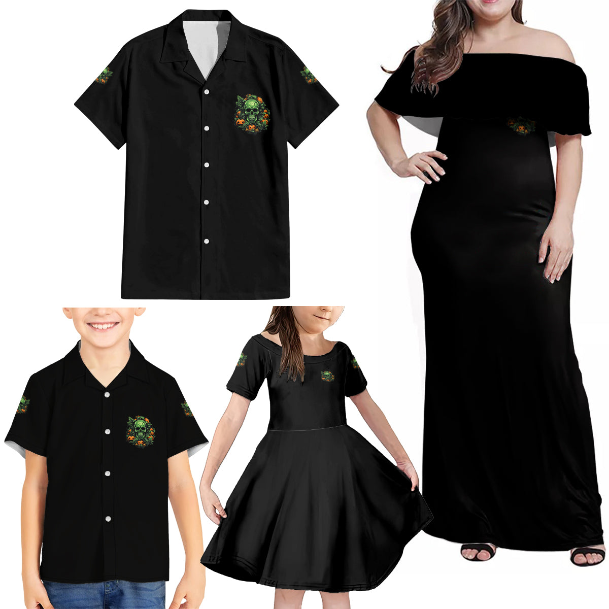 Your Demons Hide Under Your Bed Skull Halloween Family Matching Off Shoulder Maxi Dress and Hawaiian Shirt - Wonder Print Shop