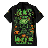 Your Demons Hide Under Your Bed Skull Halloween Family Matching Off Shoulder Maxi Dress and Hawaiian Shirt - Wonder Print Shop