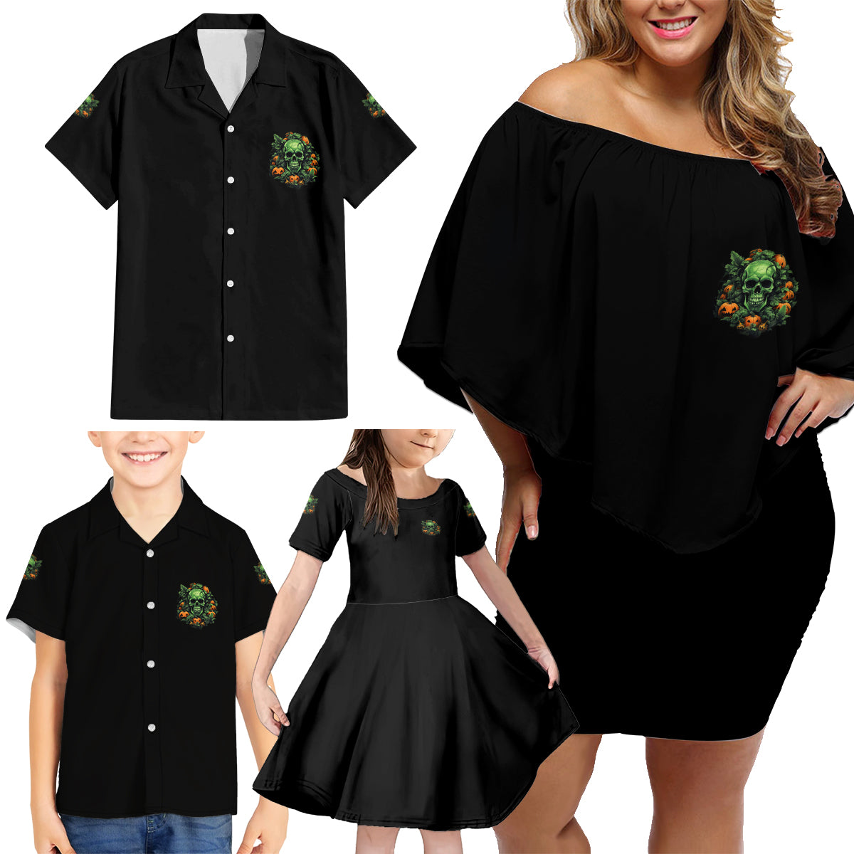 Your Demons Hide Under Your Bed Skull Halloween Family Matching Off Shoulder Short Dress and Hawaiian Shirt - Wonder Print Shop