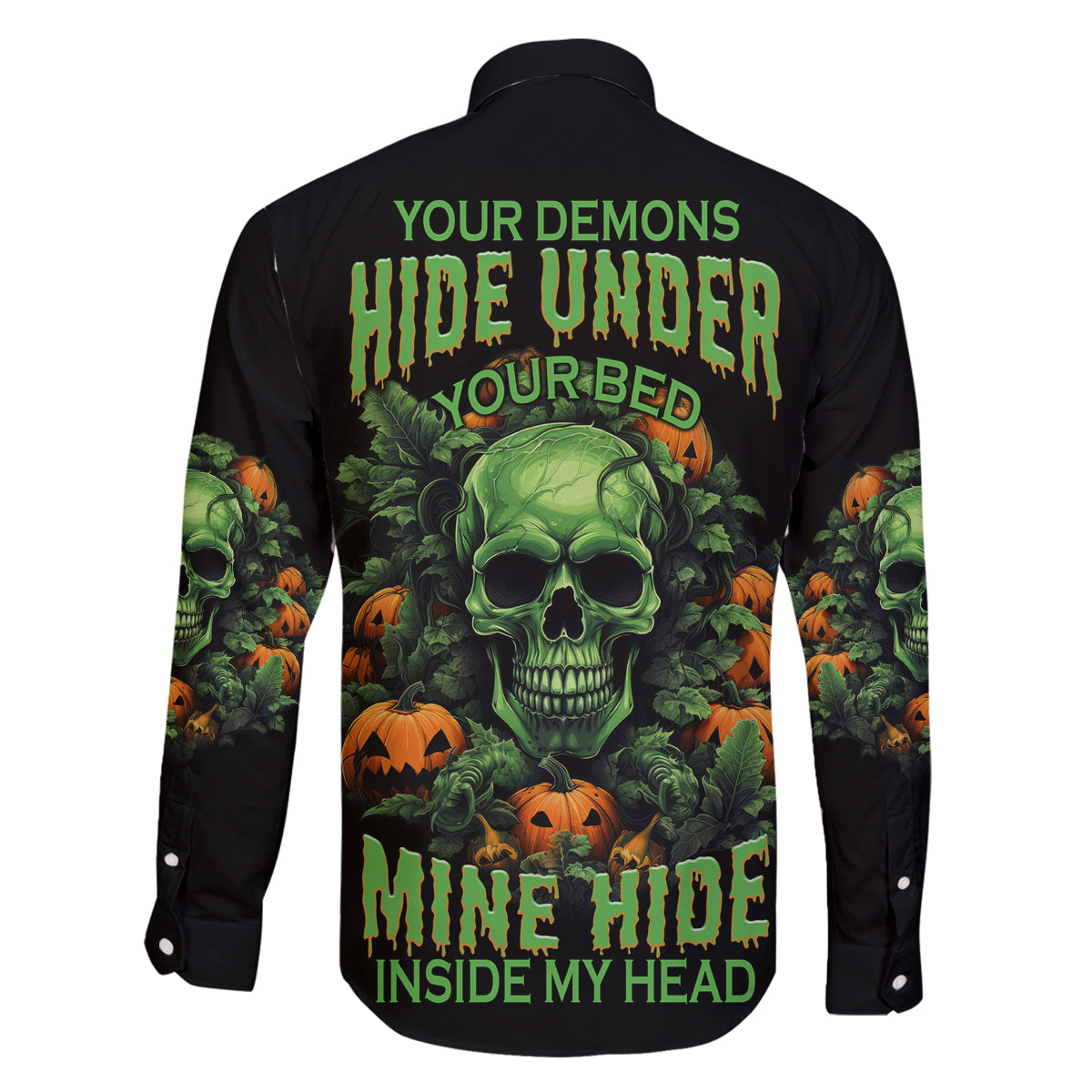 Your Demons Hide Under Your Bed Skull Halloween Family Matching Puletasi Dress and Hawaiian Shirt - Wonder Print Shop