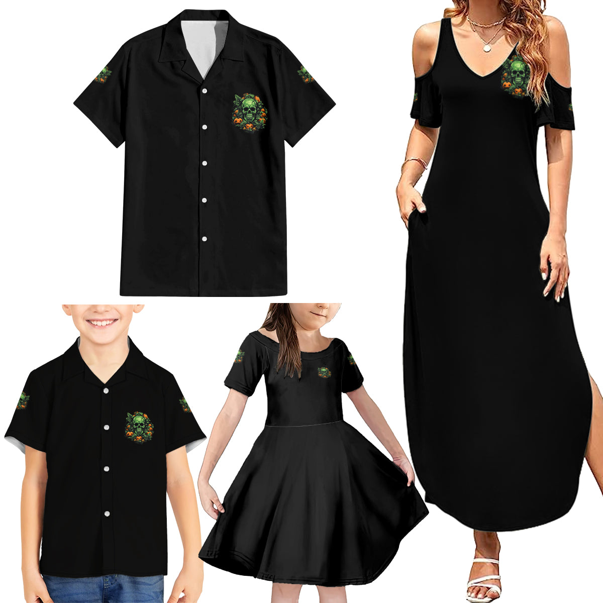 Your Demons Hide Under Your Bed Skull Halloween Family Matching Summer Maxi Dress and Hawaiian Shirt - Wonder Print Shop