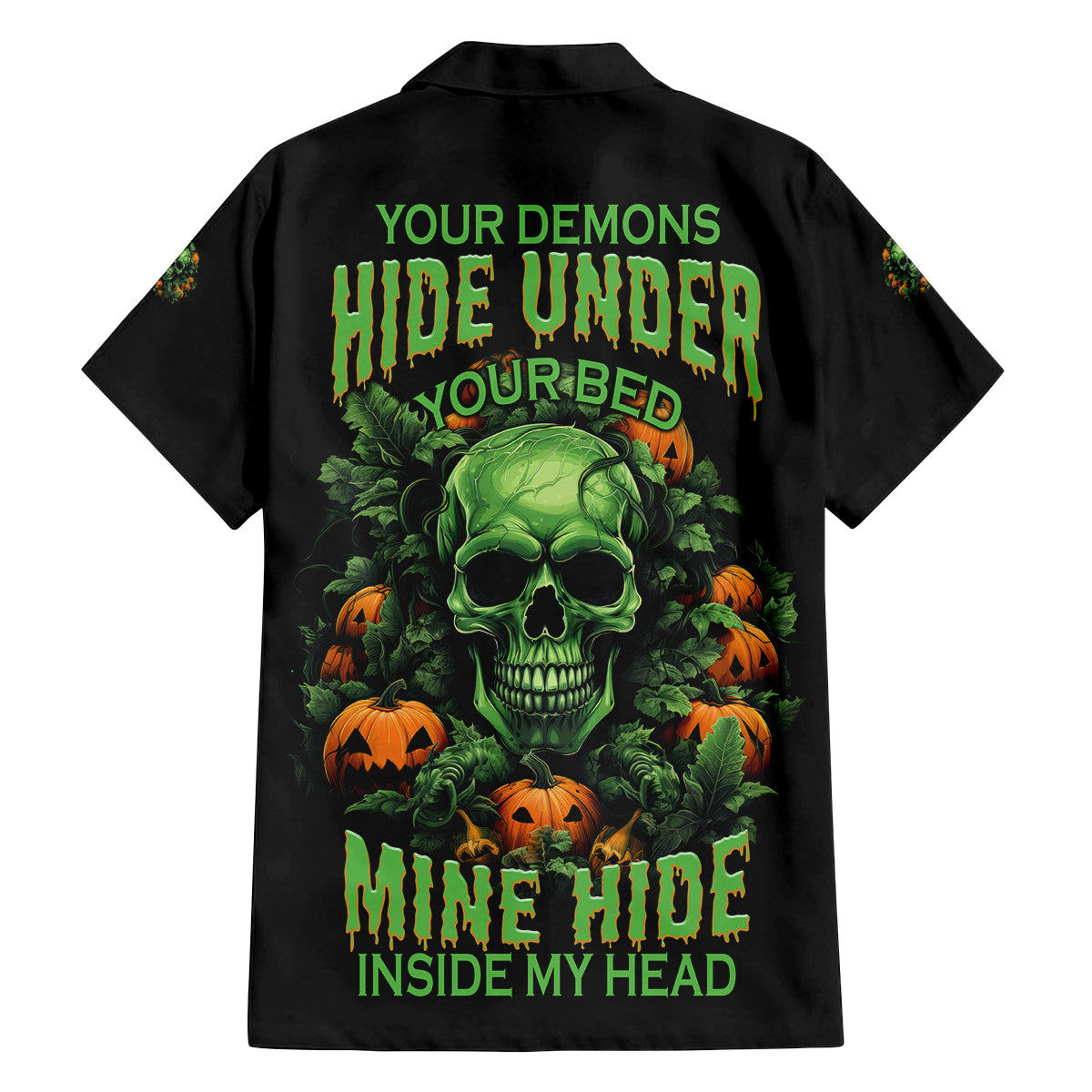 Your Demons Hide Under Your Bed Skull Halloween Family Matching Tank Maxi Dress and Hawaiian Shirt - Wonder Print Shop