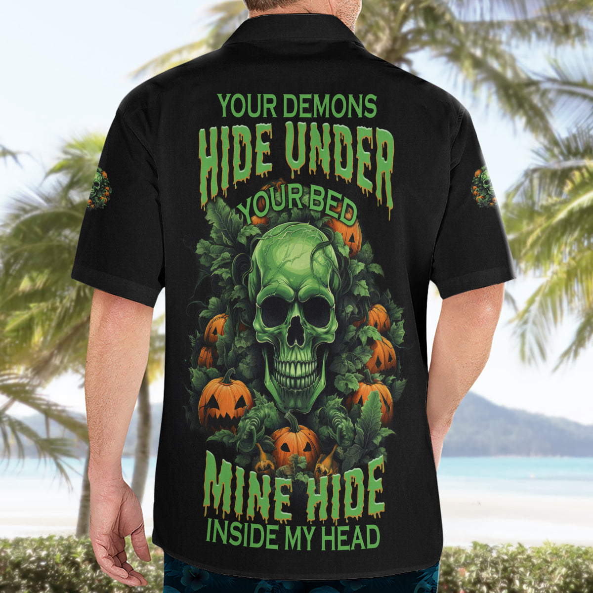 Your Demons Hide Under Your Bed Skull Halloween Hawaiian Shirt - Wonder Print Shop