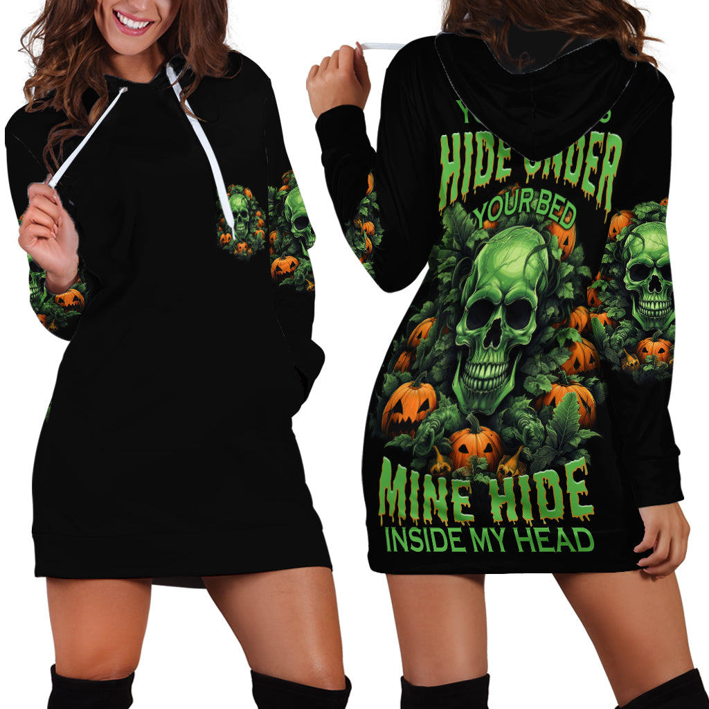 Your Demons Hide Under Your Bed Skull Halloween Hoodie Dress - Wonder Print Shop