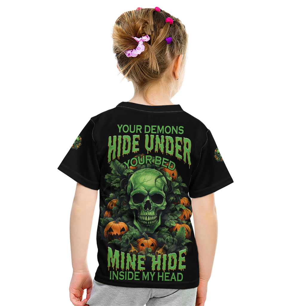 Your Demons Hide Under Your Bed Skull Halloween Kid T Shirt - Wonder Print Shop