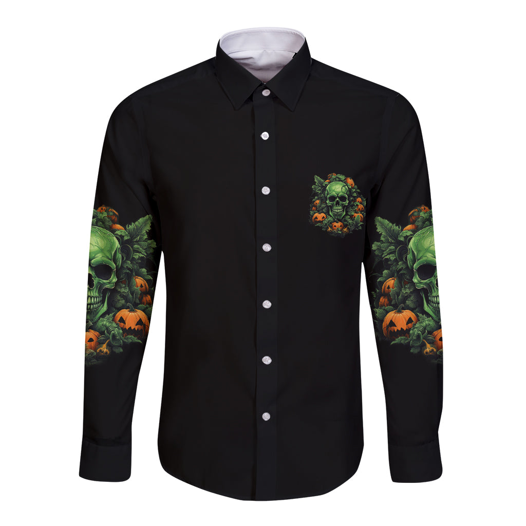 Your Demons Hide Under Your Bed Skull Halloween Long Sleeve Button Shirt - Wonder Print Shop