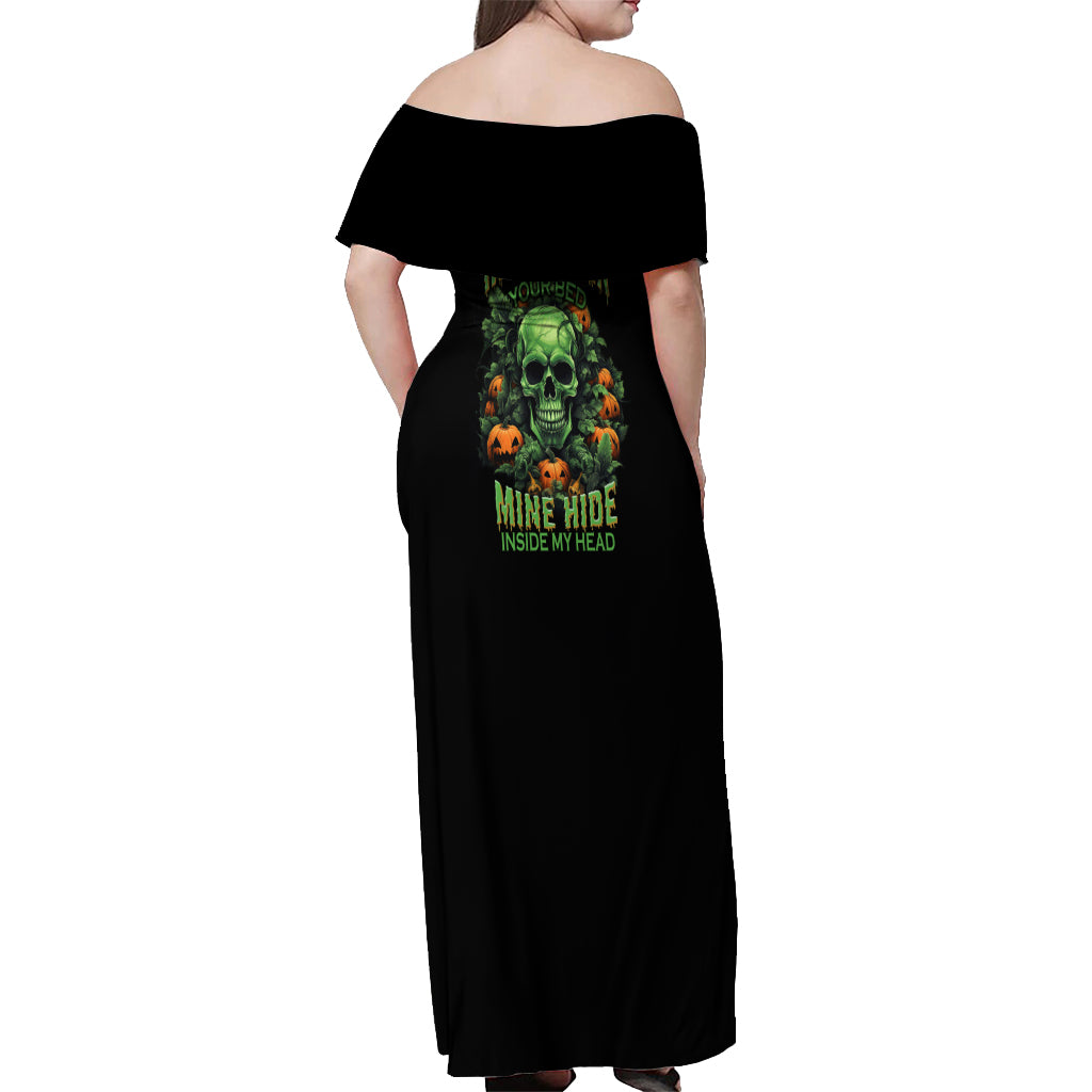 Your Demons Hide Under Your Bed Skull Halloween Off Shoulder Maxi Dress - Wonder Print Shop