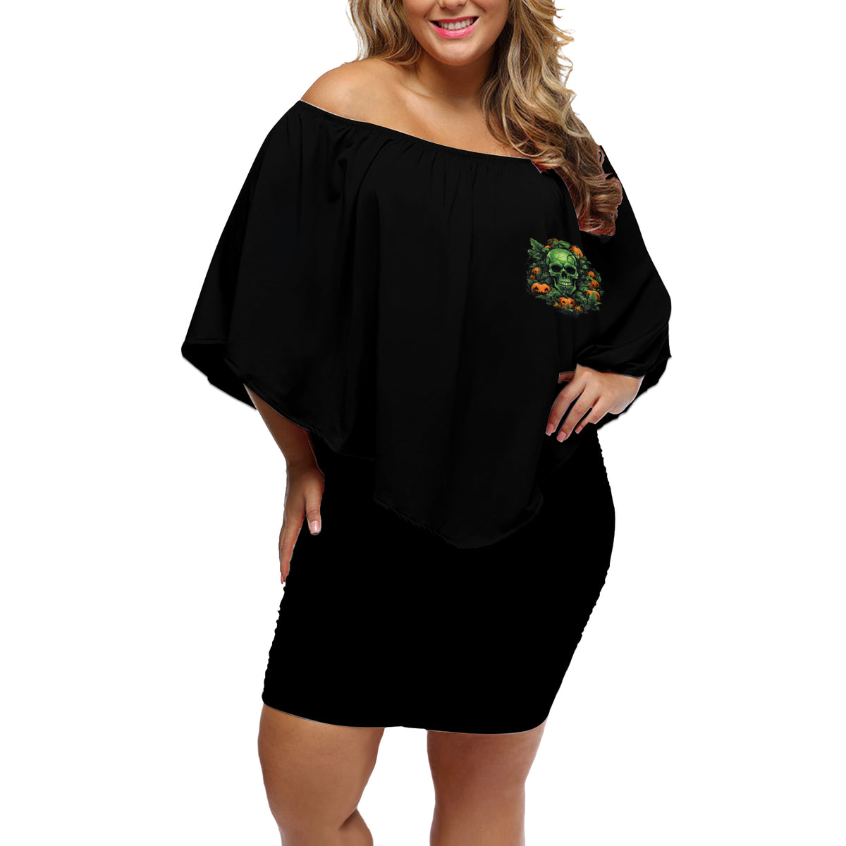 Your Demons Hide Under Your Bed Skull Halloween Off Shoulder Short Dress - Wonder Print Shop