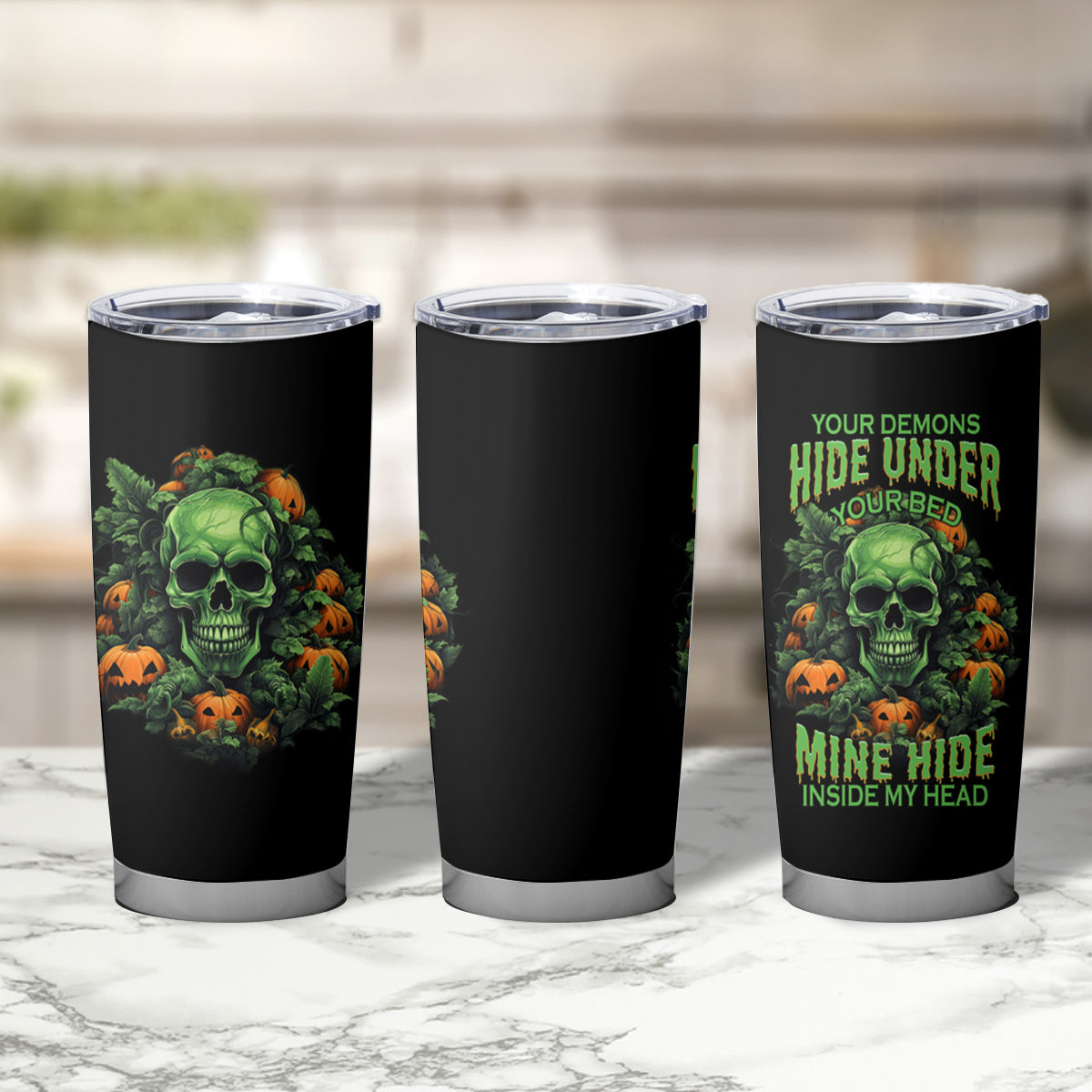 Your Demons Hide Under Your Bed Skull Halloween Tumbler Cup - Wonder Print Shop