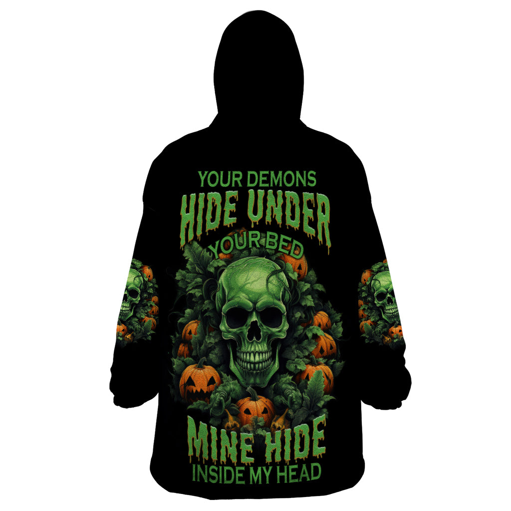 Your Demons Hide Under Your Bed Skull Halloween Wearable Blanket Hoodie - Wonder Print Shop