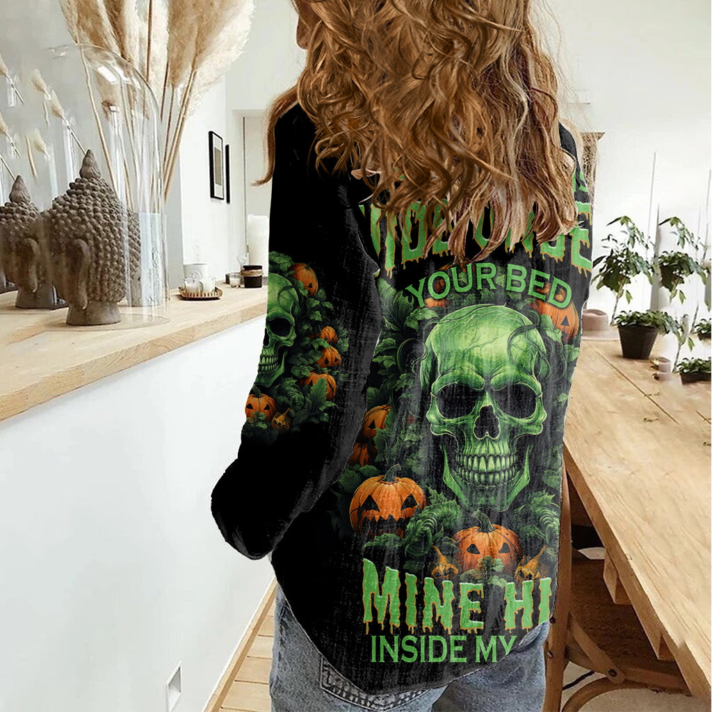 Your Demons Hide Under Your Bed Skull Halloween Women Casual Shirt - Wonder Print Shop