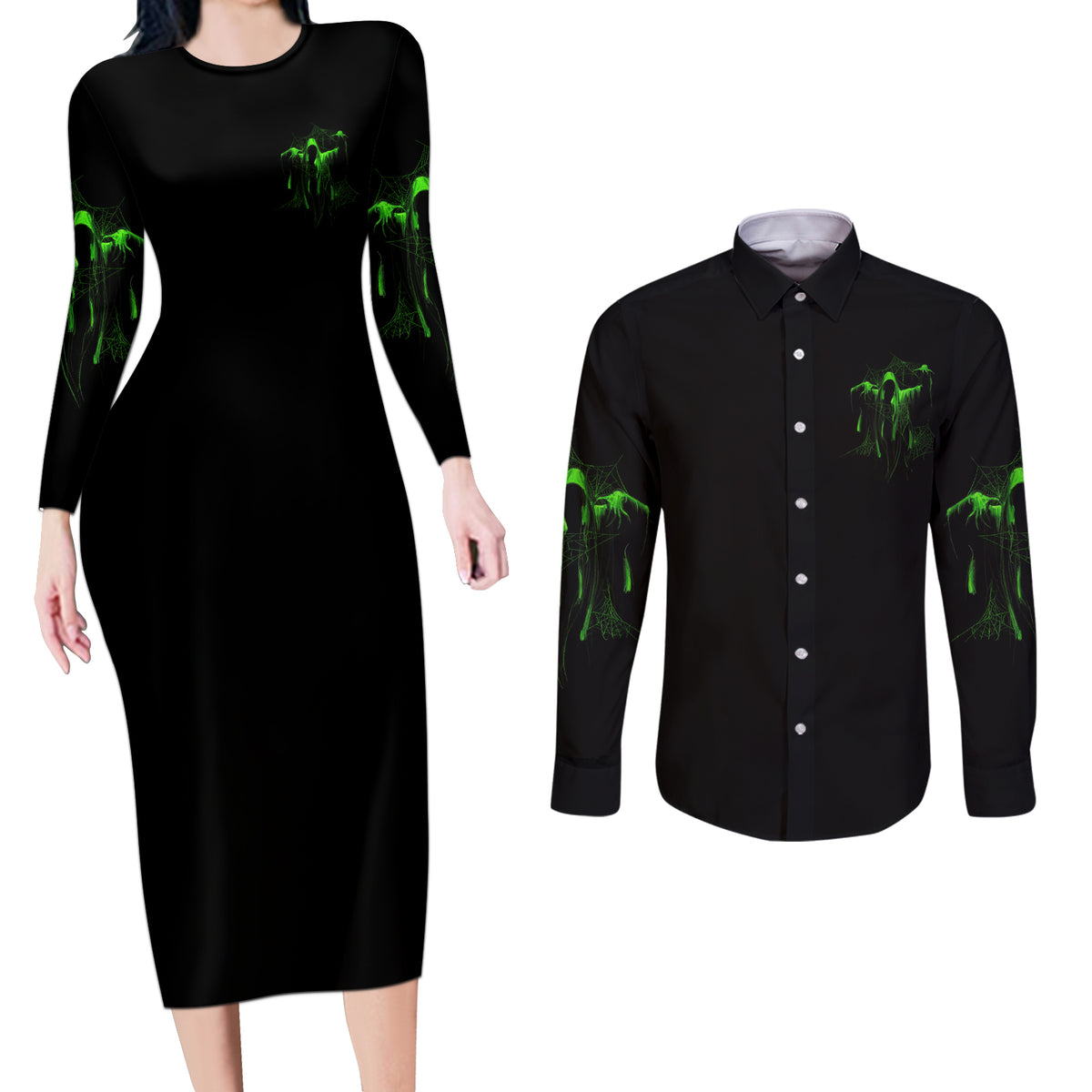 You My Friend Should Have Been Swallowed Halloween Couples Matching Long Sleeve Bodycon Dress and Long Sleeve Button Shirt - Wonder Print Shop