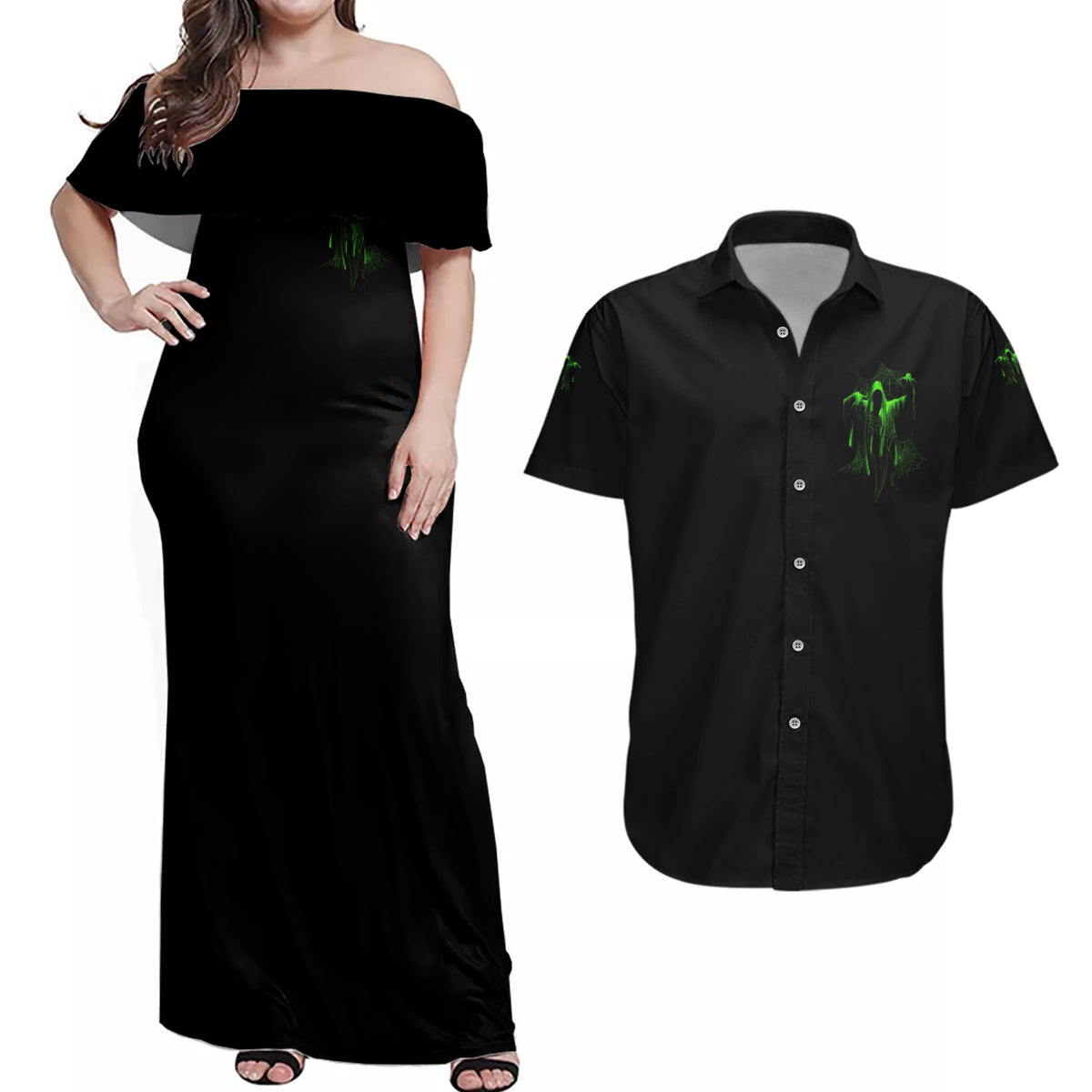 You My Friend Should Have Been Swallowed Halloween Couples Matching Off Shoulder Maxi Dress and Hawaiian Shirt - Wonder Print Shop
