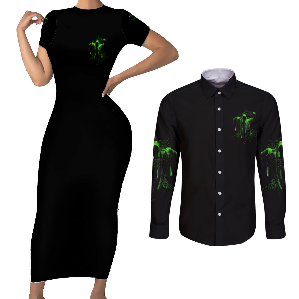 You My Friend Should Have Been Swallowed Halloween Couples Matching Short Sleeve Bodycon Dress and Long Sleeve Button Shirt - Wonder Print Shop