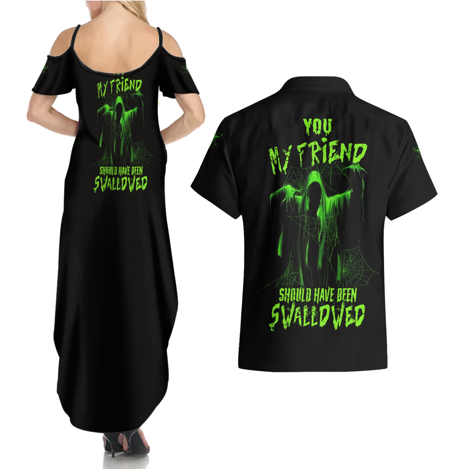 You My Friend Should Have Been Swallowed Halloween Couples Matching Summer Maxi Dress and Hawaiian Shirt - Wonder Print Shop