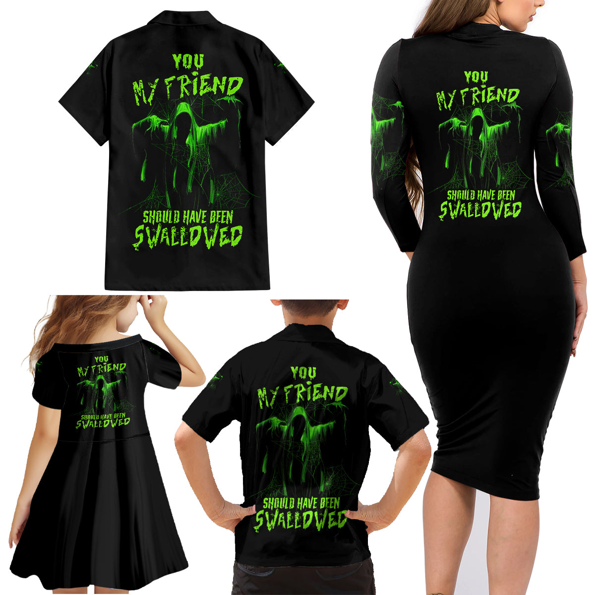 You My Friend Should Have Been Swallowed Halloween Family Matching Long Sleeve Bodycon Dress and Hawaiian Shirt - Wonder Print Shop