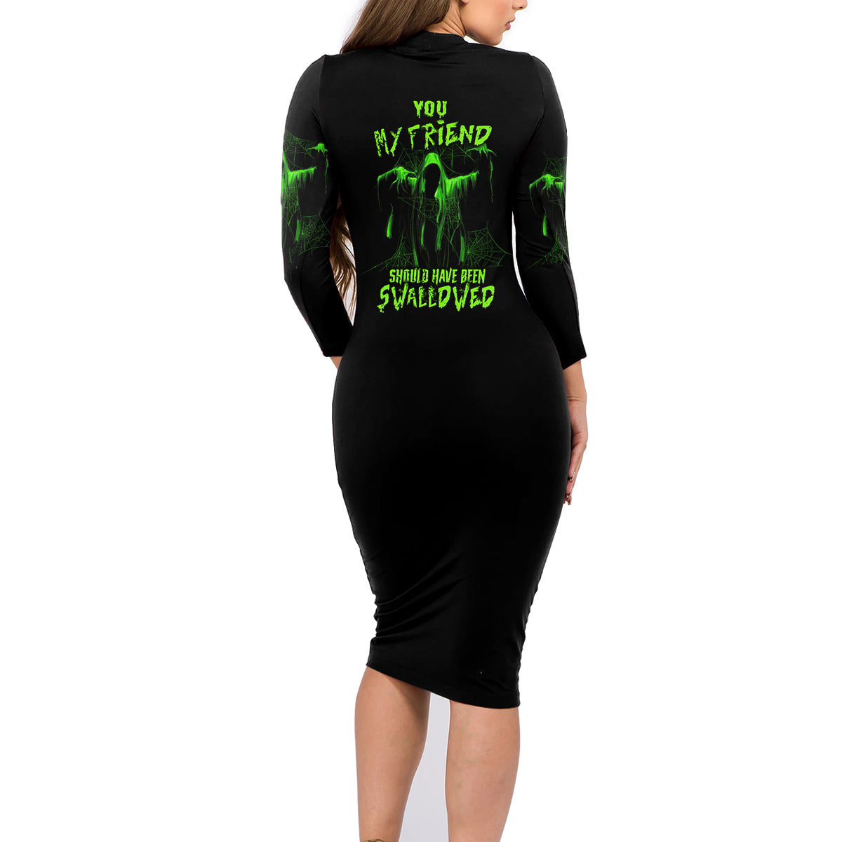 You My Friend Should Have Been Swallowed Halloween Family Matching Long Sleeve Bodycon Dress and Hawaiian Shirt - Wonder Print Shop