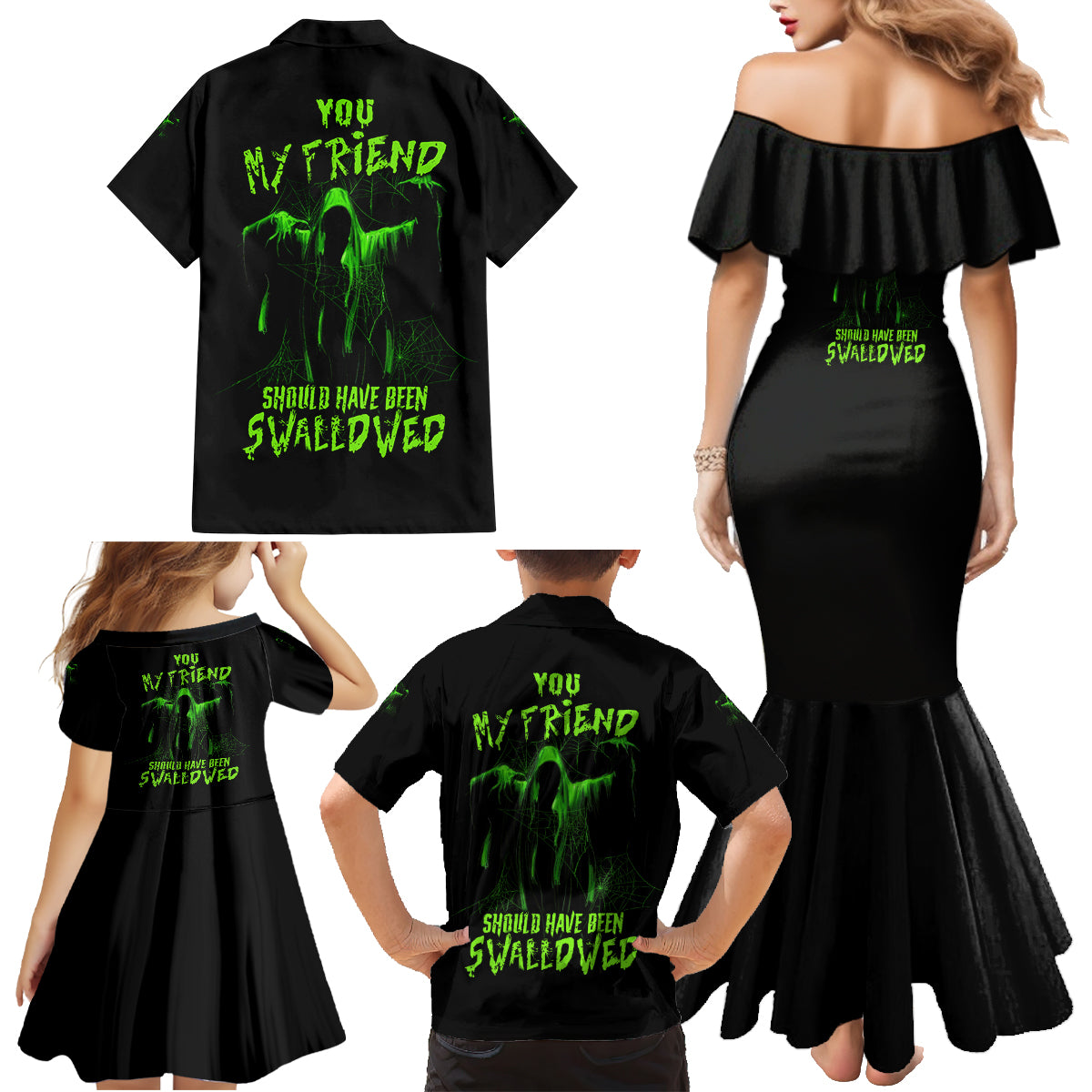 You My Friend Should Have Been Swallowed Halloween Family Matching Mermaid Dress and Hawaiian Shirt - Wonder Print Shop