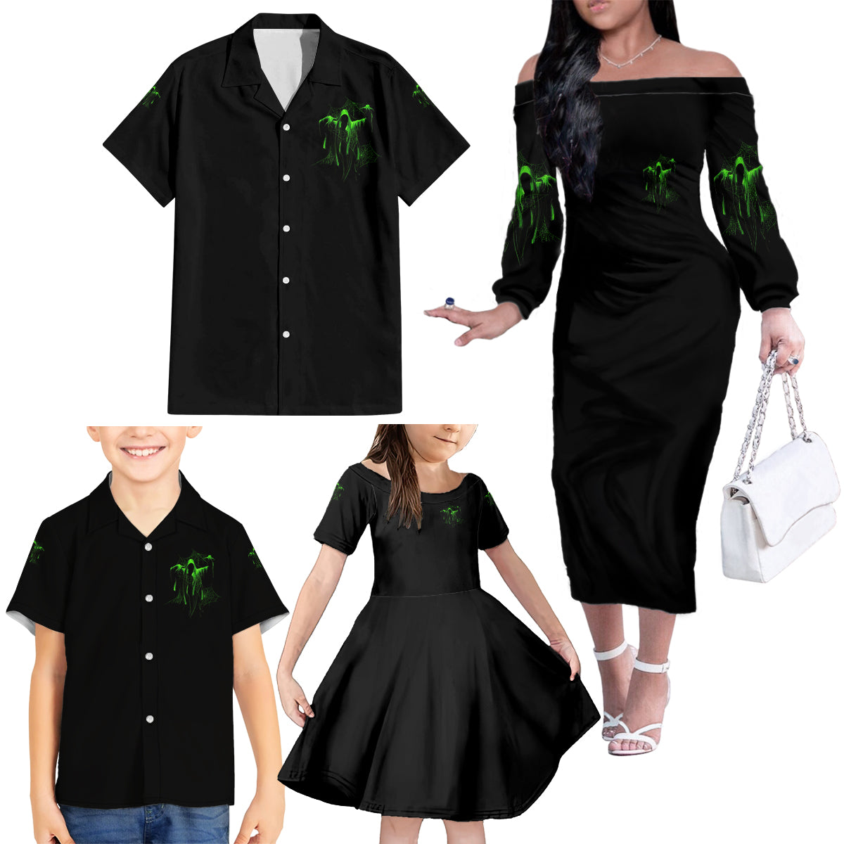 You My Friend Should Have Been Swallowed Halloween Family Matching Off Shoulder Long Sleeve Dress and Hawaiian Shirt - Wonder Print Shop