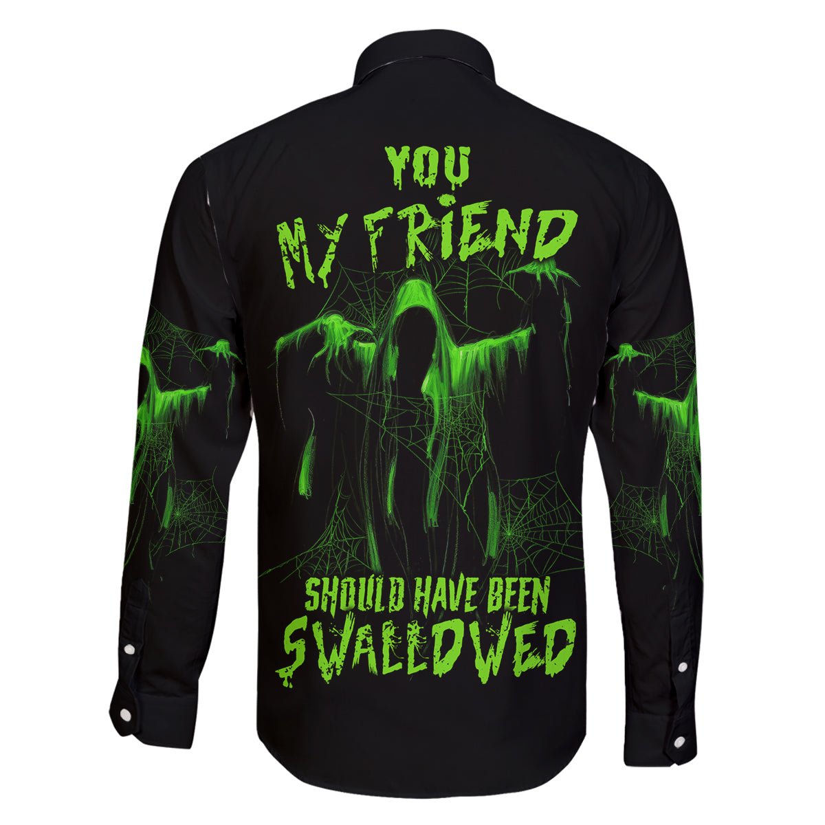 You My Friend Should Have Been Swallowed Halloween Family Matching Off Shoulder Long Sleeve Dress and Hawaiian Shirt - Wonder Print Shop