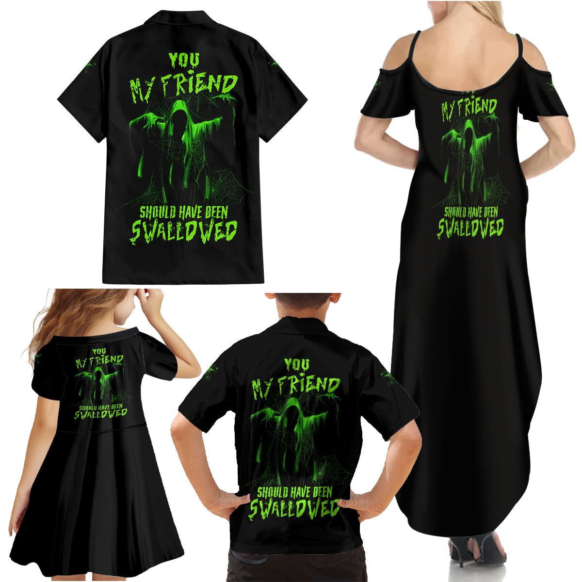 You My Friend Should Have Been Swallowed Halloween Family Matching Summer Maxi Dress and Hawaiian Shirt - Wonder Print Shop
