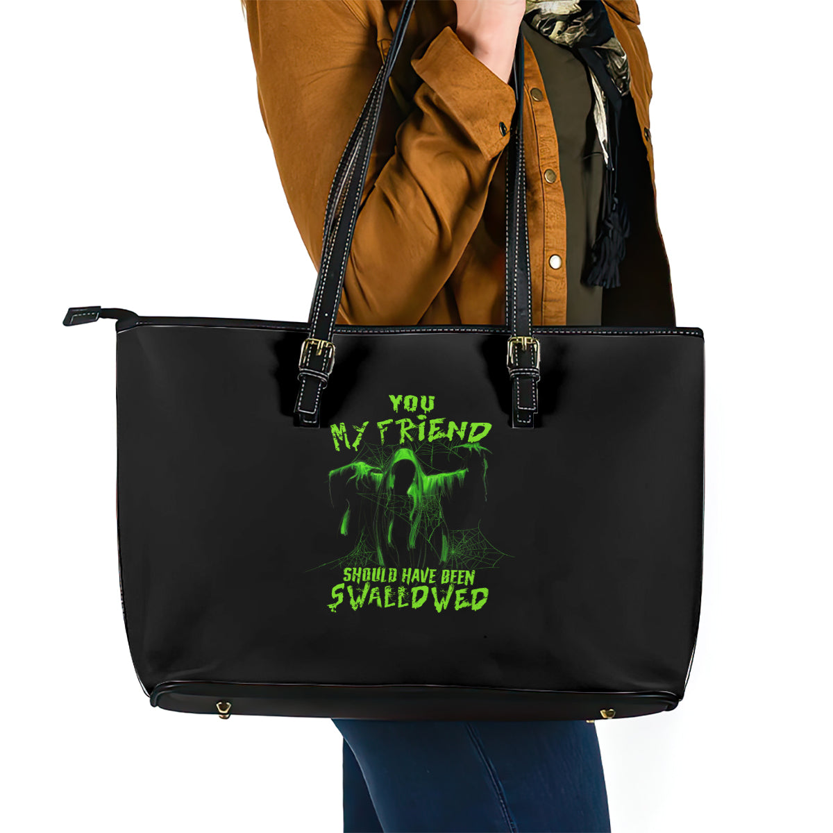 You My Friend Should Have Been Swallowed Halloween Leather Tote Bag - Wonder Print Shop