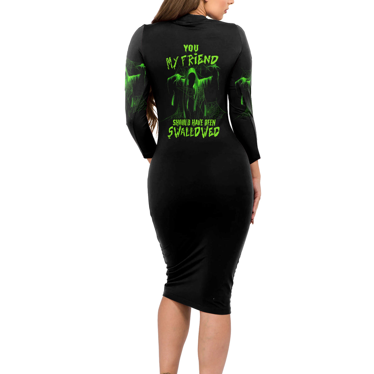 You My Friend Should Have Been Swallowed Halloween Long Sleeve Bodycon Dress - Wonder Print Shop